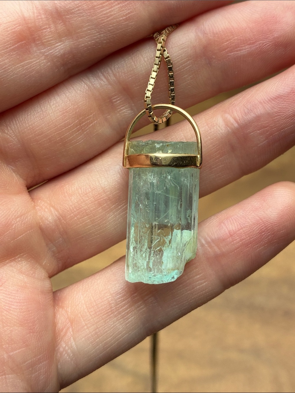 14k gold raw aquamarine pendant